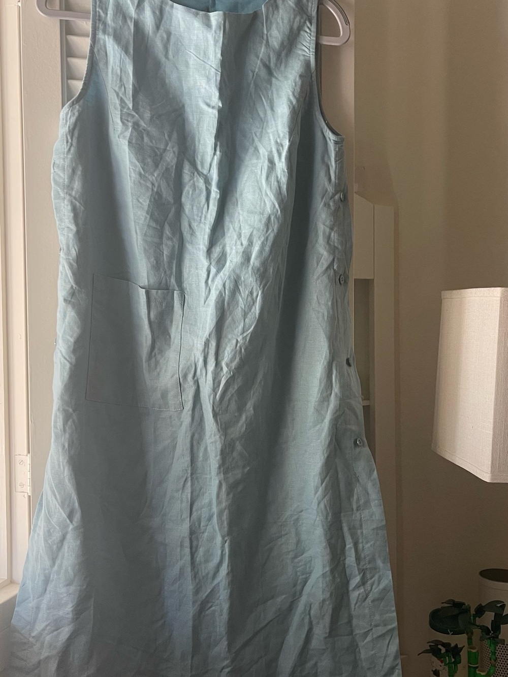 Sleeveless Light Blue Linen Shift Dress